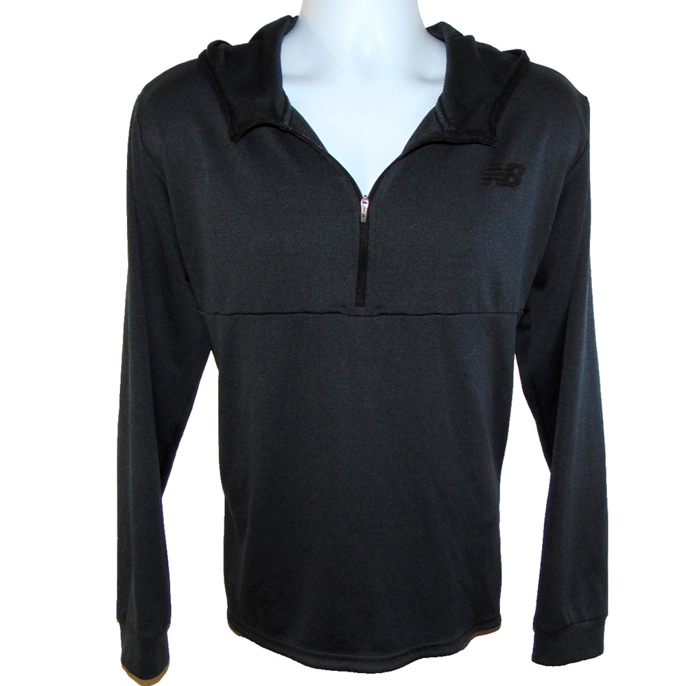New Balance Mens Large Tenacity Hooded 1/4 Zip Pullover Black NB Dry Running